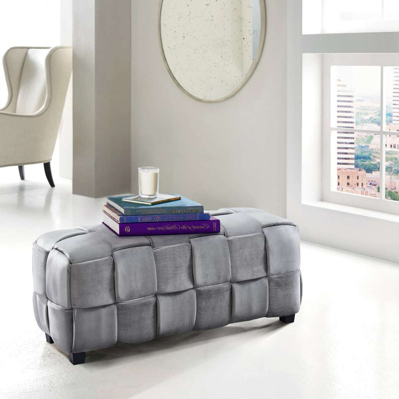 Raven Contemporary Long Ottoman in Gray Velvet By Armen Living | Ottomans | Modishstore