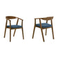 Santana Wood Dining Chair in Walnut Finish with Blue Fabric - Set of 2 By Armen Living | Dining Chairs | Modishstore - 3