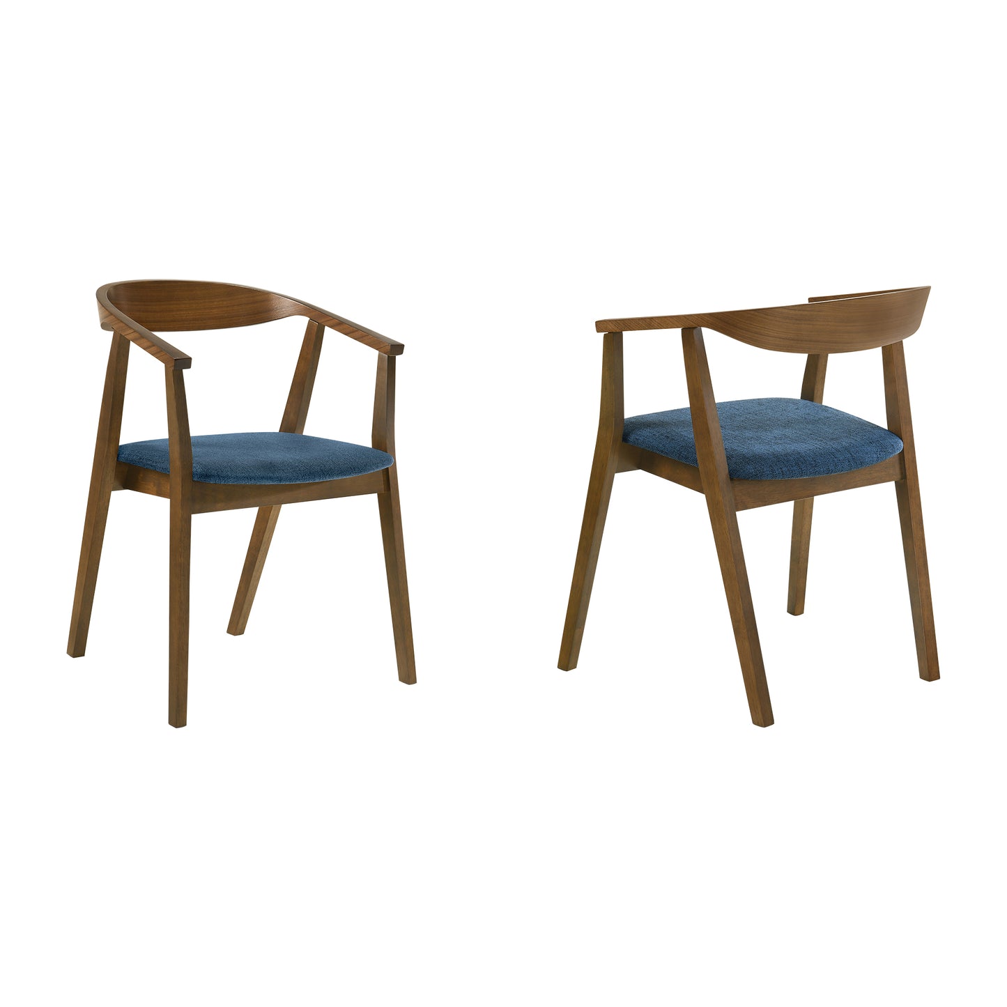 Santana Wood Dining Chair in Walnut Finish with Blue Fabric - Set of 2 By Armen Living | Dining Chairs | Modishstore - 3