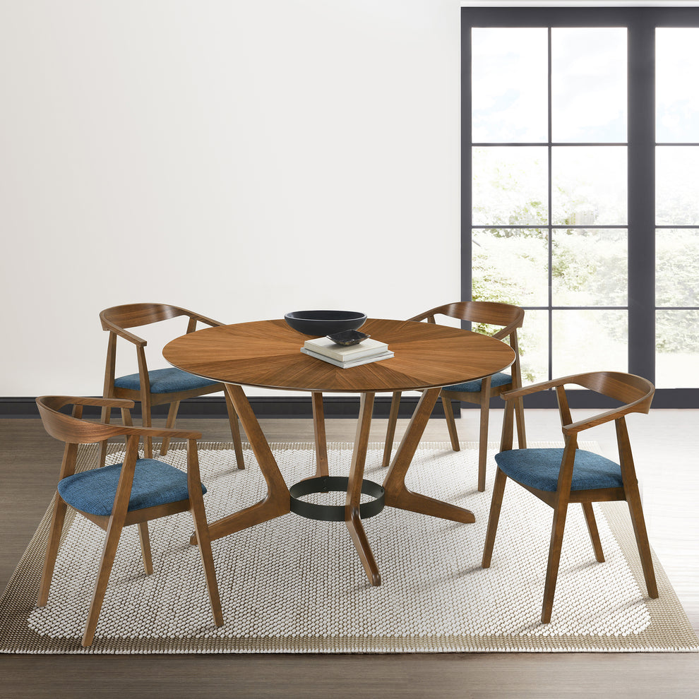 Santana Wood Dining Chair in Walnut Finish with Blue Fabric - Set of 2 By Armen Living | Dining Chairs | Modishstore - 2
