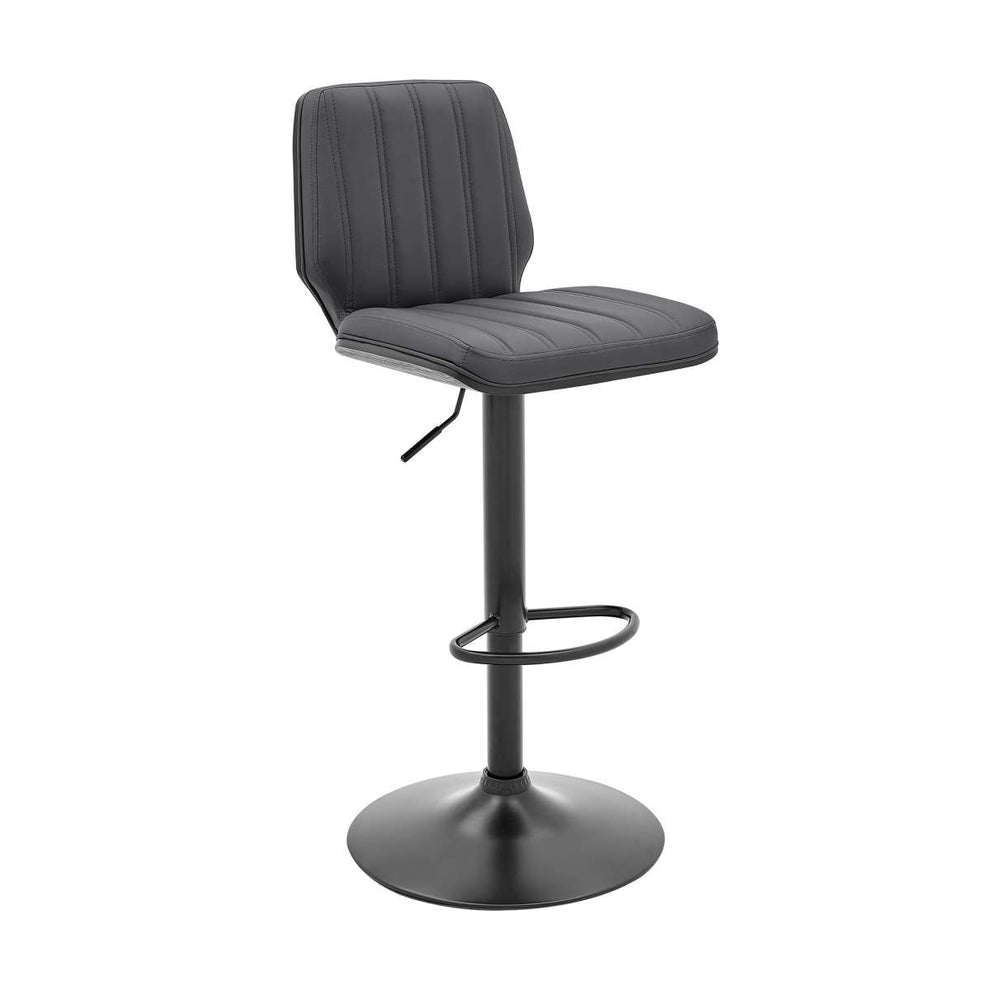 Sabine Adjustable Swivel Gray Faux Leather and Black Metal Bar Stool By Armen Living | Bar Stools |  Modishstore  - 2