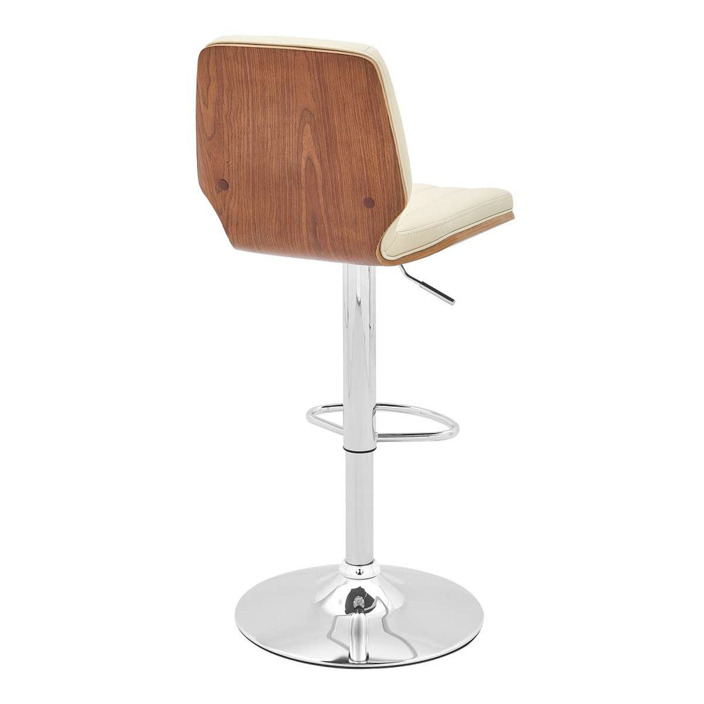 Sabine Adjustable Swivel Cream Faux Leather with Walnut Back and Chrome Bar Stool By Armen Living | Bar Stools |  Modishstore  - 3