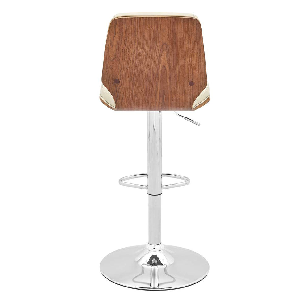 Sabine Adjustable Swivel Cream Faux Leather with Walnut Back and Chrome Bar Stool By Armen Living | Bar Stools |  Modishstore  - 4