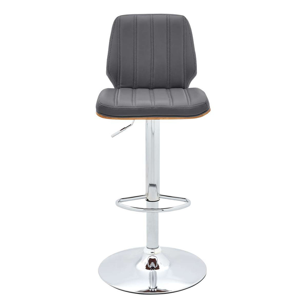 Sabine Adjustable Swivel Gray Faux Leather with Walnut Back and Chrome Bar Stool By Armen Living | Bar Stools |  Modishstore  - 5