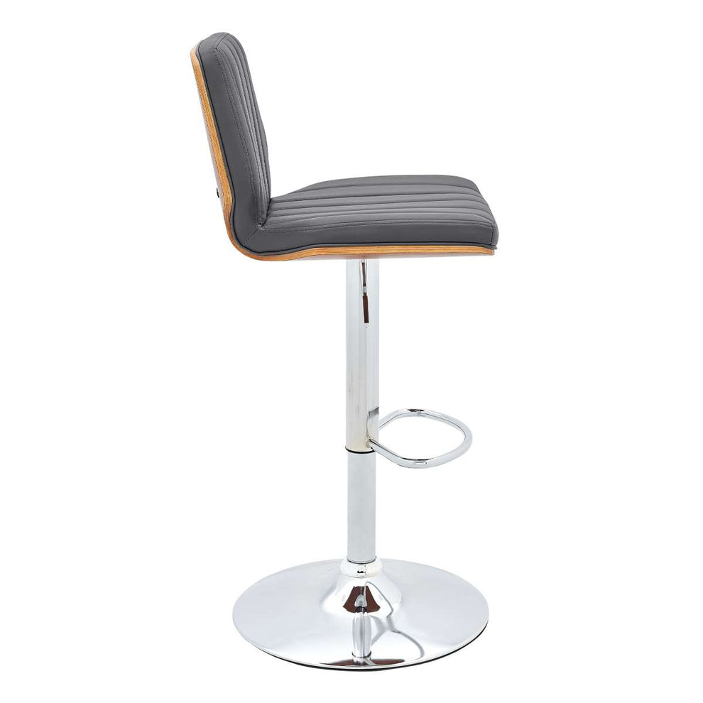 Sabine Adjustable Swivel Gray Faux Leather with Walnut Back and Chrome Bar Stool By Armen Living | Bar Stools |  Modishstore  - 6