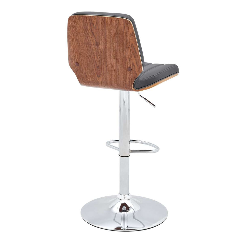 Sabine Adjustable Swivel Gray Faux Leather with Walnut Back and Chrome Bar Stool By Armen Living | Bar Stools |  Modishstore  - 7