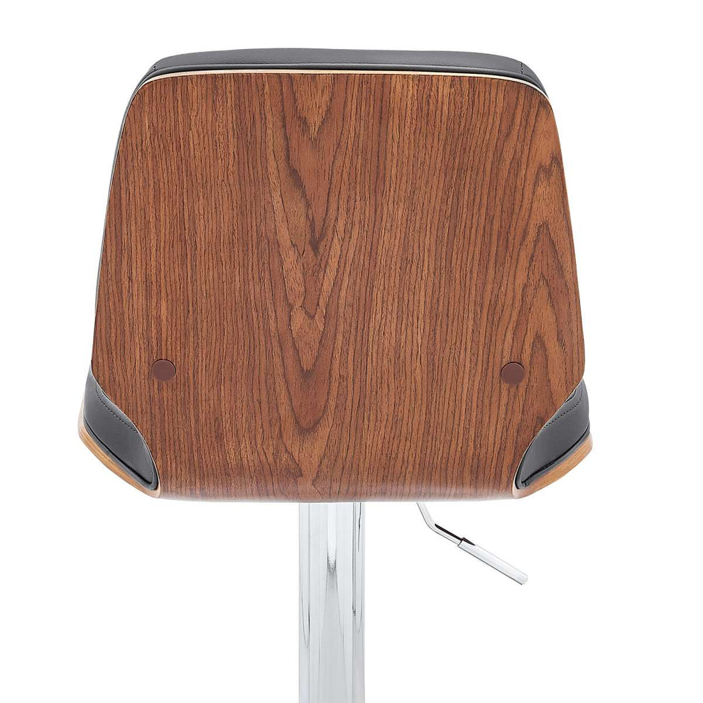 Sabine Adjustable Swivel Gray Faux Leather with Walnut Back and Chrome Bar Stool By Armen Living | Bar Stools |  Modishstore  - 4