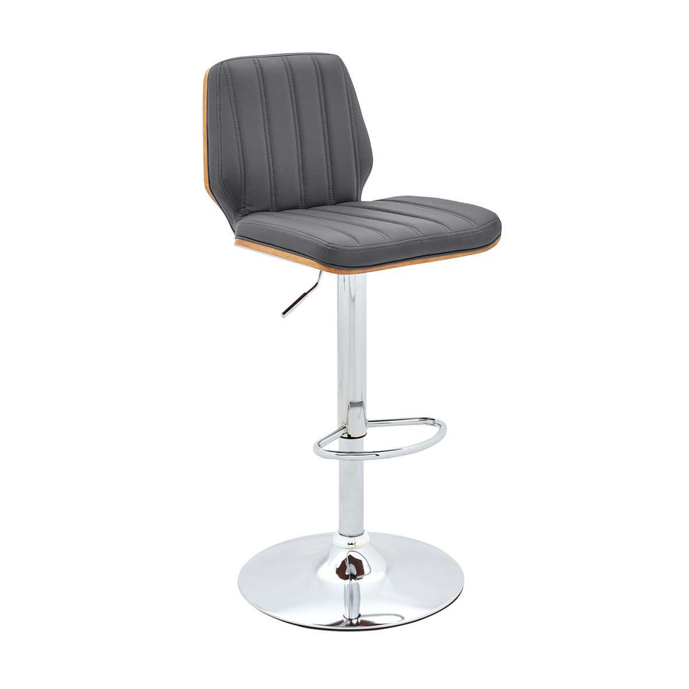 Sabine Adjustable Swivel Gray Faux Leather with Walnut Back and Chrome Bar Stool By Armen Living | Bar Stools |  Modishstore  - 2