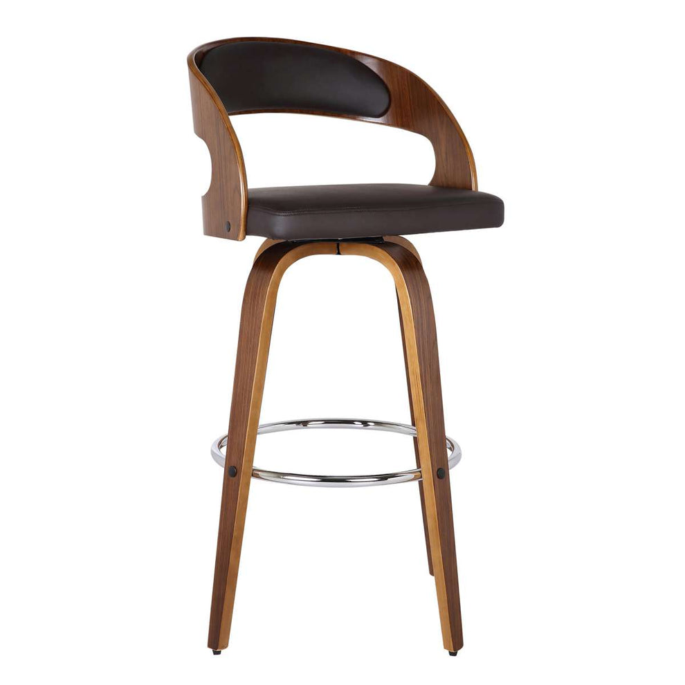 Shelly 26" Counter Height Swivel Brown Faux Leather and Walnut Wood Bar Stool By Armen Living | Bar Stools | Modishstore - 2
