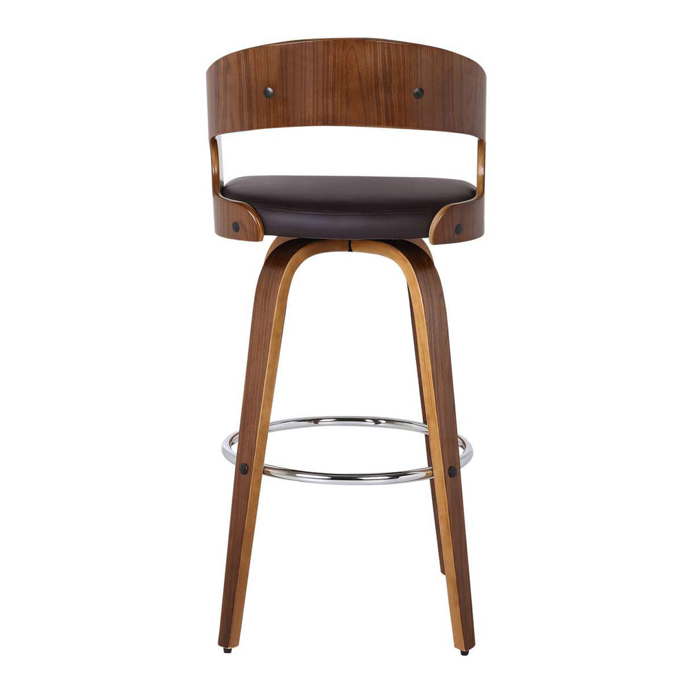 Shelly 26" Counter Height Swivel Brown Faux Leather and Walnut Wood Bar Stool By Armen Living | Bar Stools | Modishstore - 3