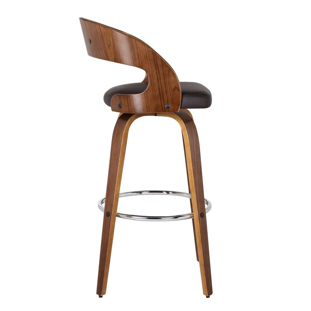Shelly 26" Counter Height Swivel Brown Faux Leather and Walnut Wood Bar Stool By Armen Living | Bar Stools | Modishstore - 4