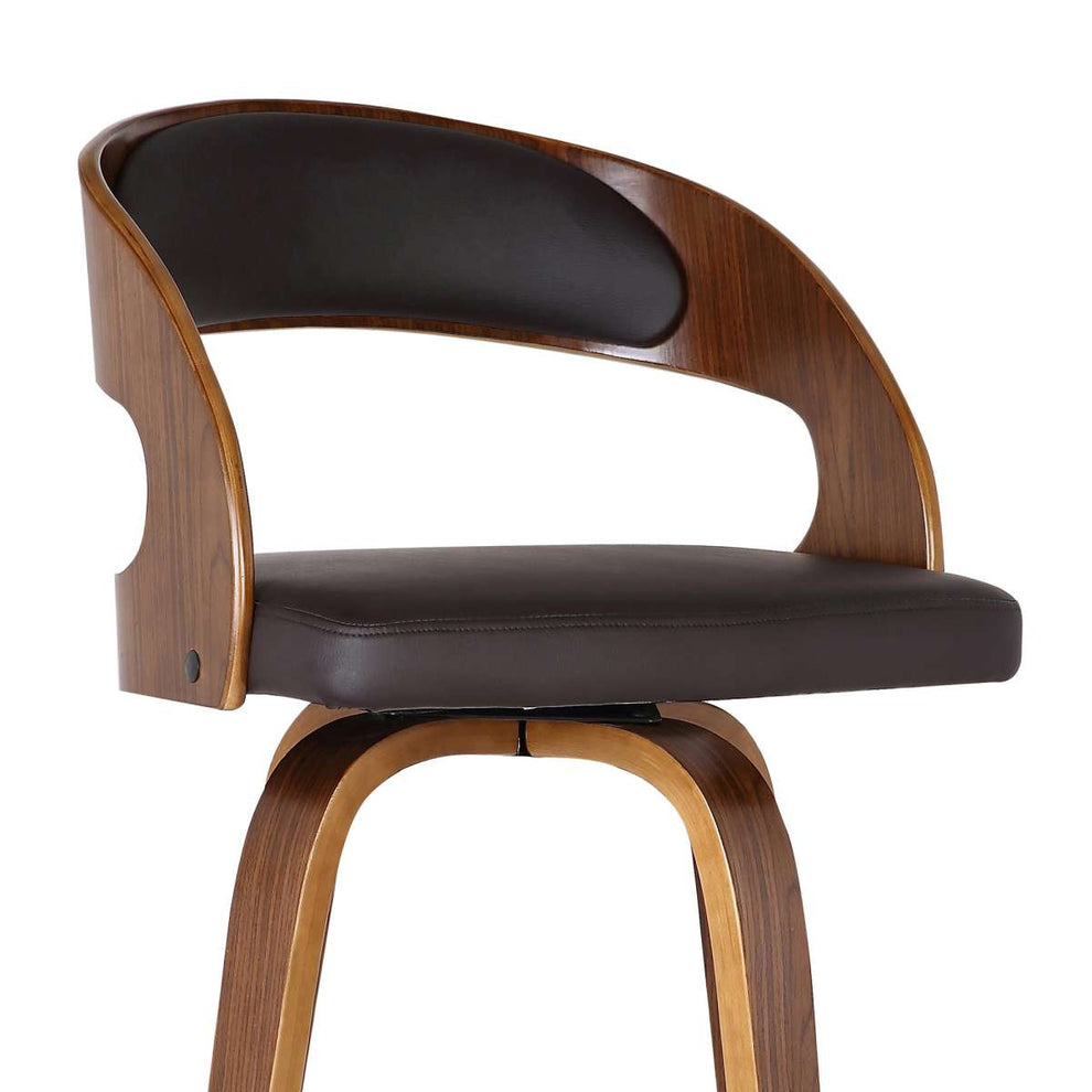 Shelly 26" Counter Height Swivel Brown Faux Leather and Walnut Wood Bar Stool By Armen Living | Bar Stools | Modishstore - 5