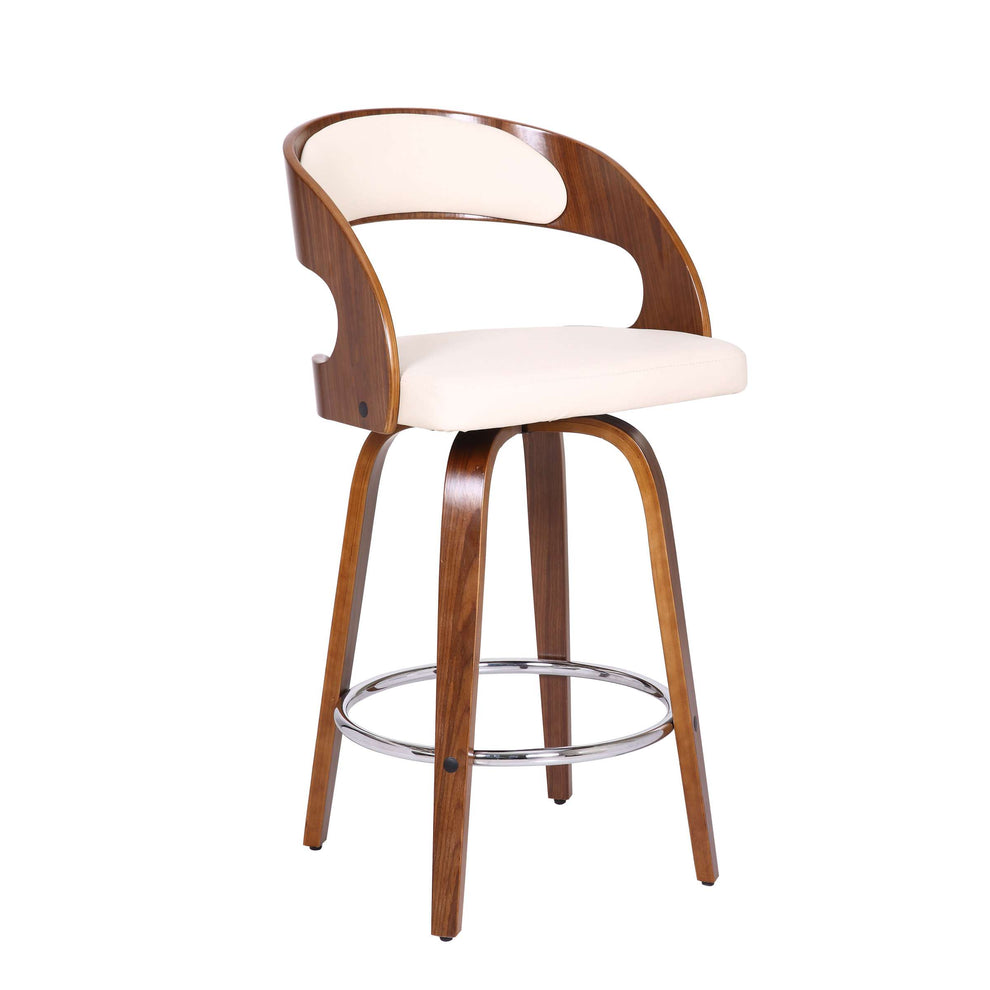 Shelly 26" Counter Height Swivel Cream Faux Leather and Walnut Wood Bar Stool By Armen Living | Bar Stools | Modishstore - 2