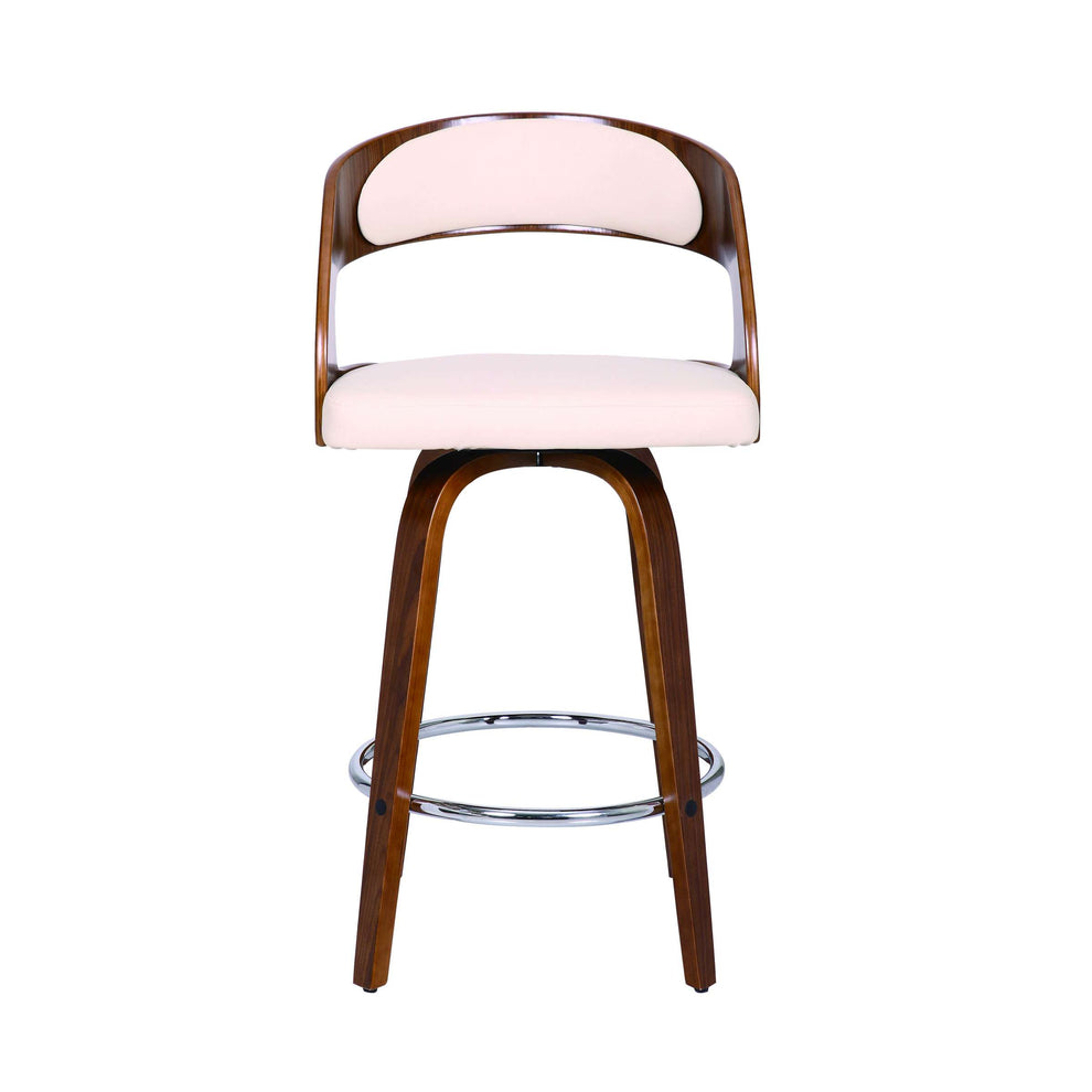 Shelly 26" Counter Height Swivel Cream Faux Leather and Walnut Wood Bar Stool By Armen Living | Bar Stools | Modishstore - 3