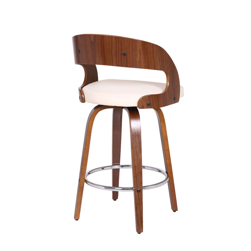 Shelly 26" Counter Height Swivel Cream Faux Leather and Walnut Wood Bar Stool By Armen Living | Bar Stools | Modishstore - 4