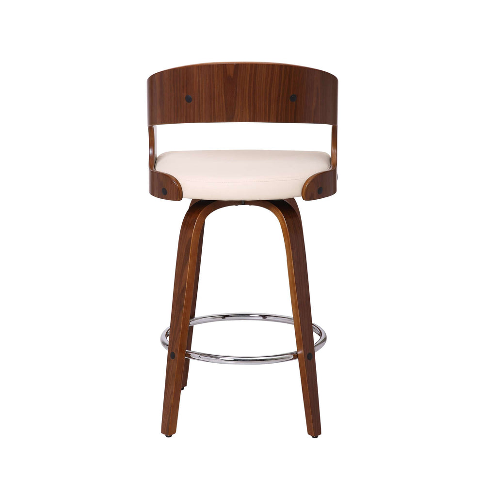 Shelly 26" Counter Height Swivel Cream Faux Leather and Walnut Wood Bar Stool By Armen Living | Bar Stools | Modishstore - 5