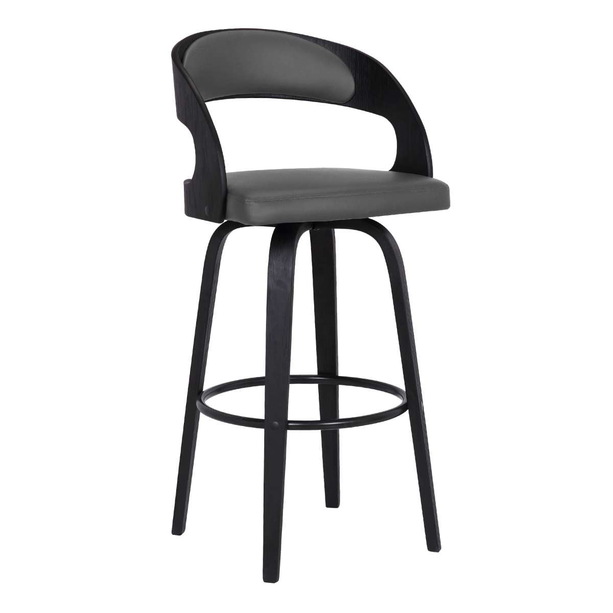 Shelly 26" Counter Height Swivel Grey Faux Leather and Black Wood Bar Stool By Armen Living | Bar Stools | Modishstore