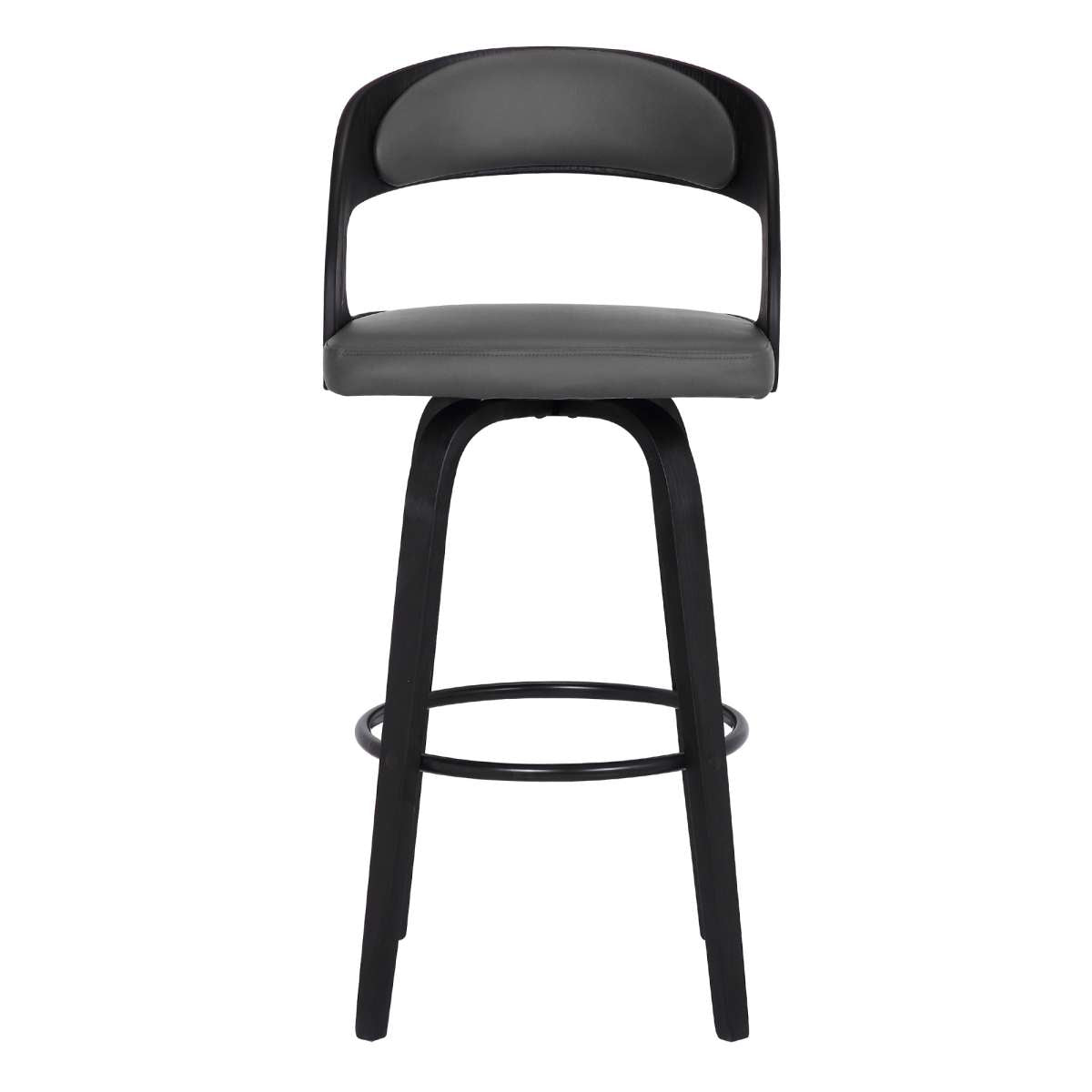 Shelly 26" Counter Height Swivel Grey Faux Leather and Black Wood Bar Stool By Armen Living | Bar Stools | Modishstore - 2