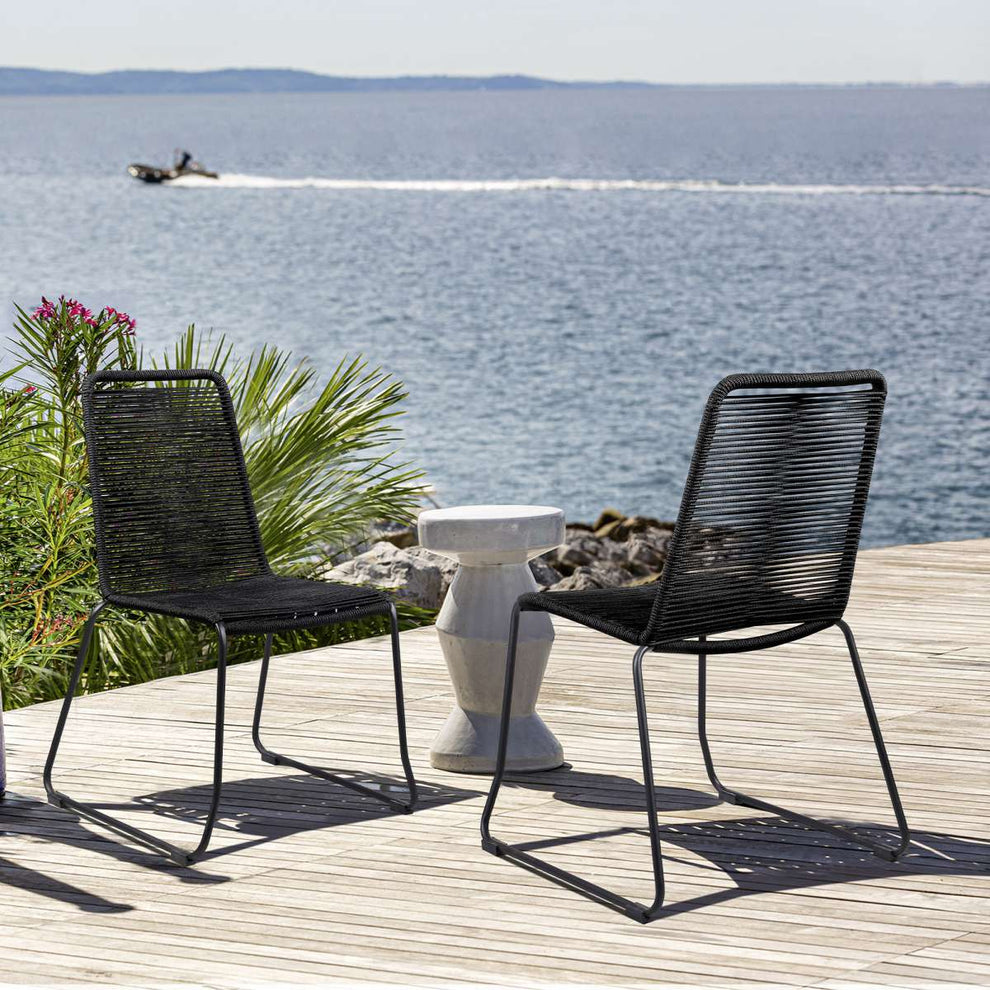 Shasta Outdoor Metal and Black Rope Stackable Dining Chair - Set of 2 By Armen Living | Outdoor Chairs |  Modishstore 