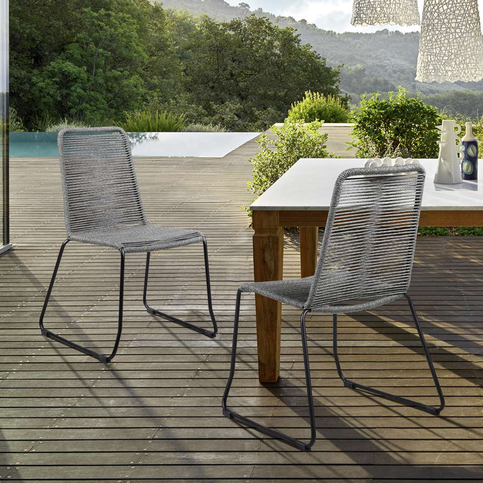 Shasta Outdoor Metal and Black Rope Stackable Dining Chair - Set of 2 By Armen Living | Outdoor Chairs |  Modishstore  - 10