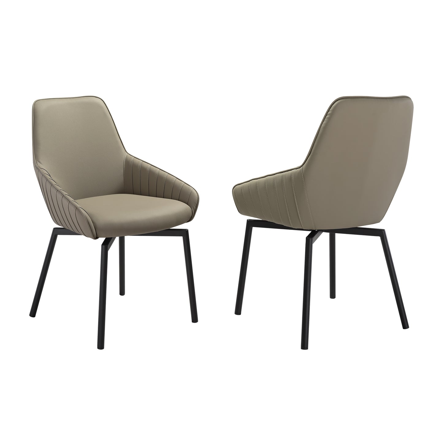 Shilo Swivel Upholstered Dining Chair in Taupe Gray Faux Leather with Black Metal Legs - Set of 2 By Armen Living | Dining Chairs | Modishstore - 3