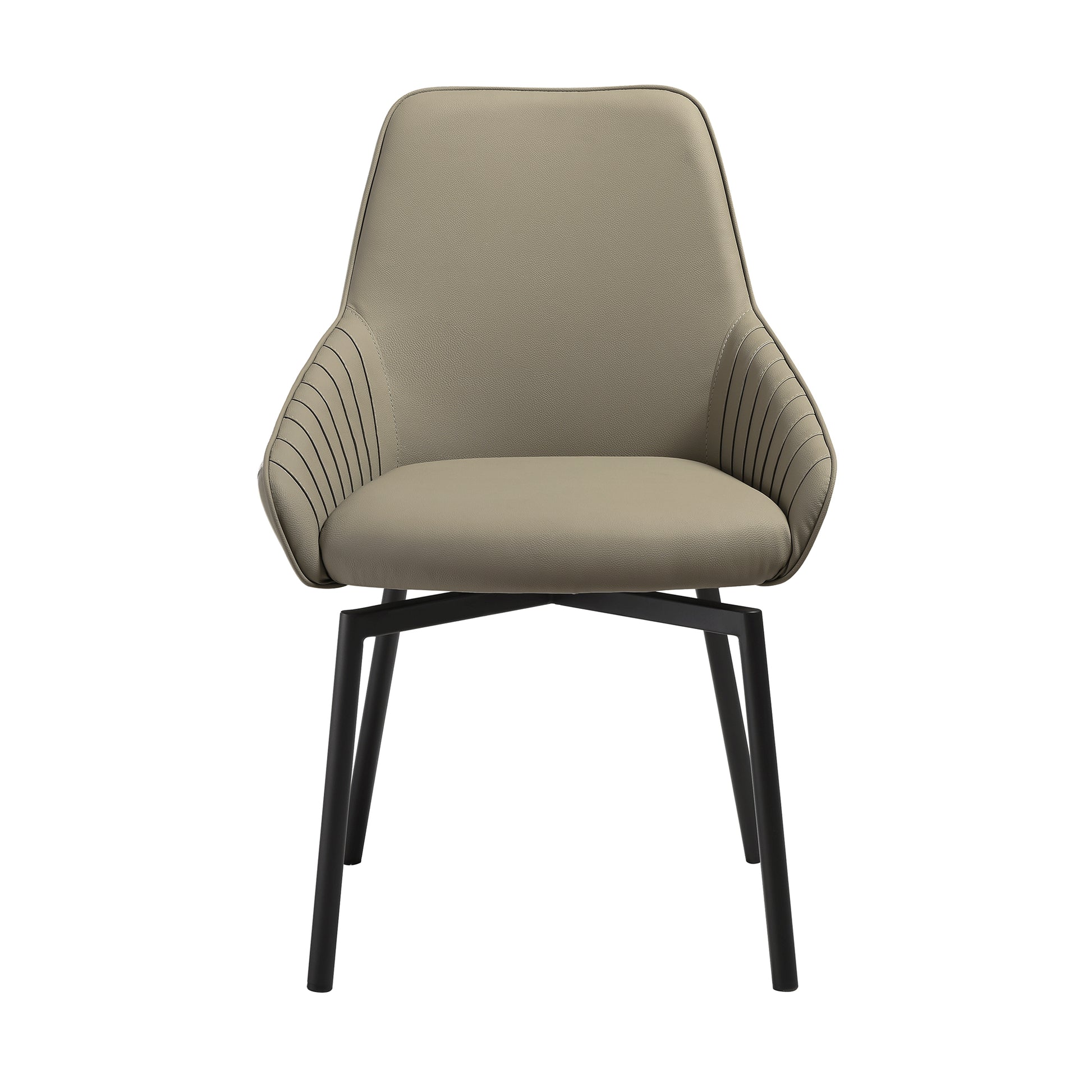 Shilo Swivel Upholstered Dining Chair in Taupe Gray Faux Leather with Black Metal Legs - Set of 2 By Armen Living | Dining Chairs | Modishstore - 5