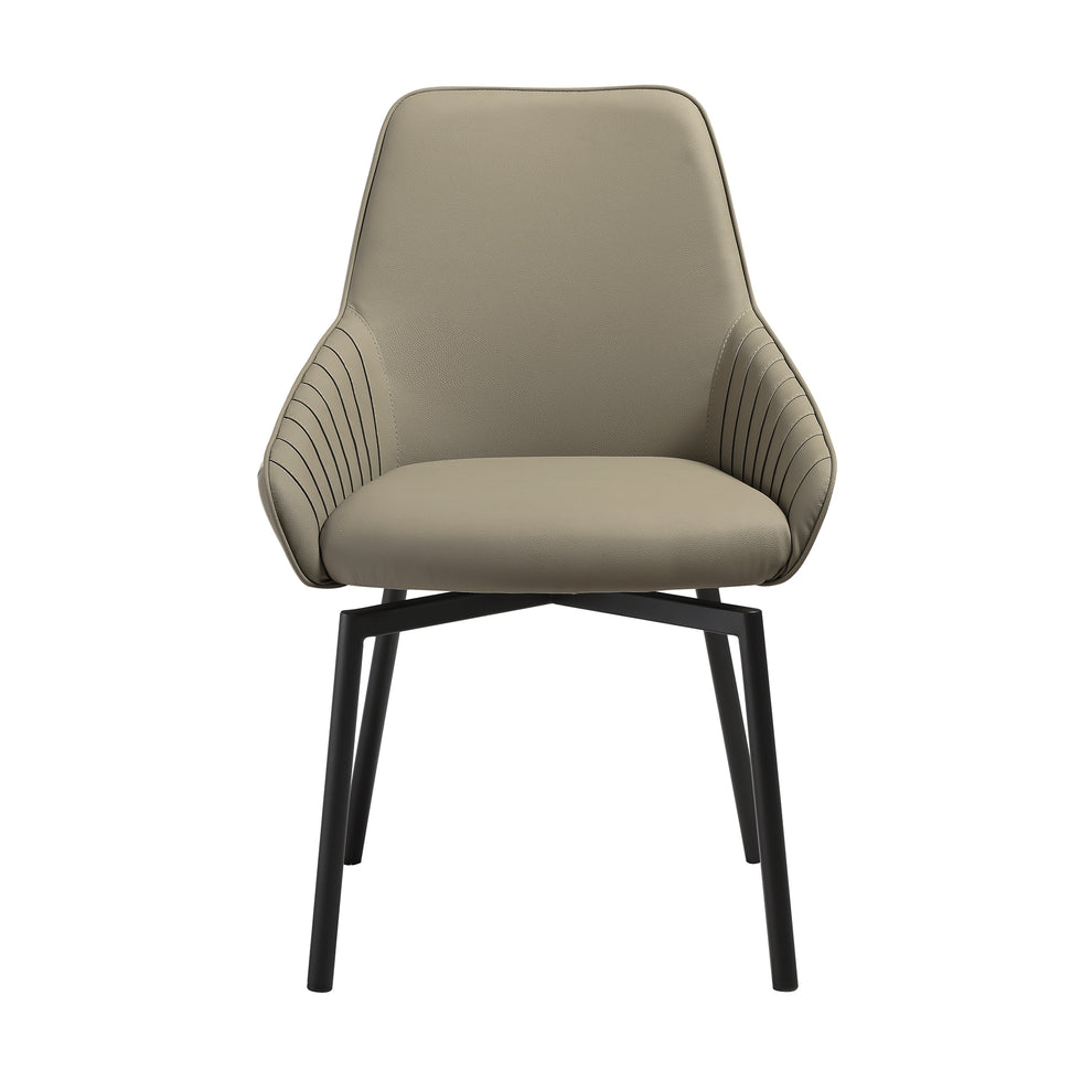Shilo Swivel Upholstered Dining Chair in Taupe Gray Faux Leather with Black Metal Legs - Set of 2 By Armen Living | Dining Chairs | Modishstore - 5