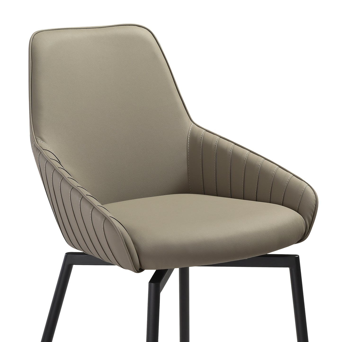 Shilo Swivel Upholstered Dining Chair in Taupe Gray Faux Leather with Black Metal Legs - Set of 2 By Armen Living | Dining Chairs | Modishstore - 6