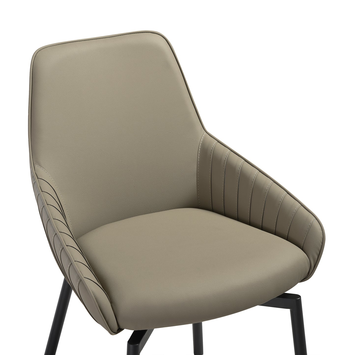 Shilo Swivel Upholstered Dining Chair in Taupe Gray Faux Leather with Black Metal Legs - Set of 2 By Armen Living | Dining Chairs | Modishstore - 7