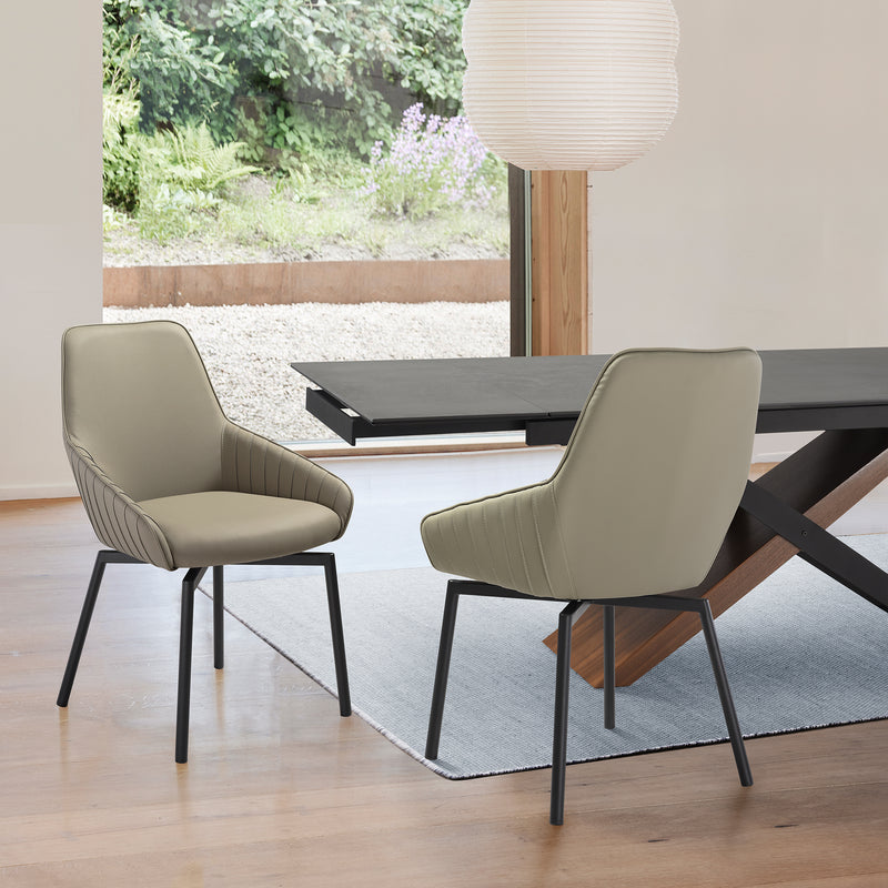 Shilo Swivel Upholstered Dining Chair in Taupe Gray Faux Leather with Black Metal Legs - Set of 2 By Armen Living | Dining Chairs | Modishstore