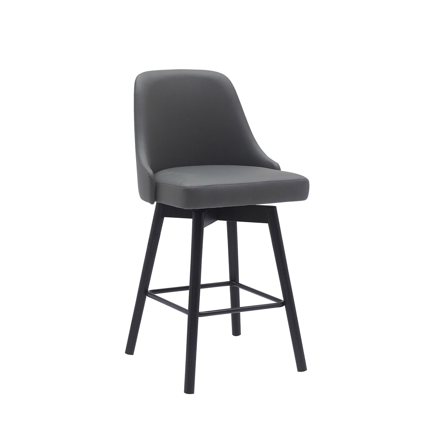 Sicily 26" Swivel Black Wood Counter Stool in Gray Faux Leather By Armen Living | Bar Stools | Modishstore - 2