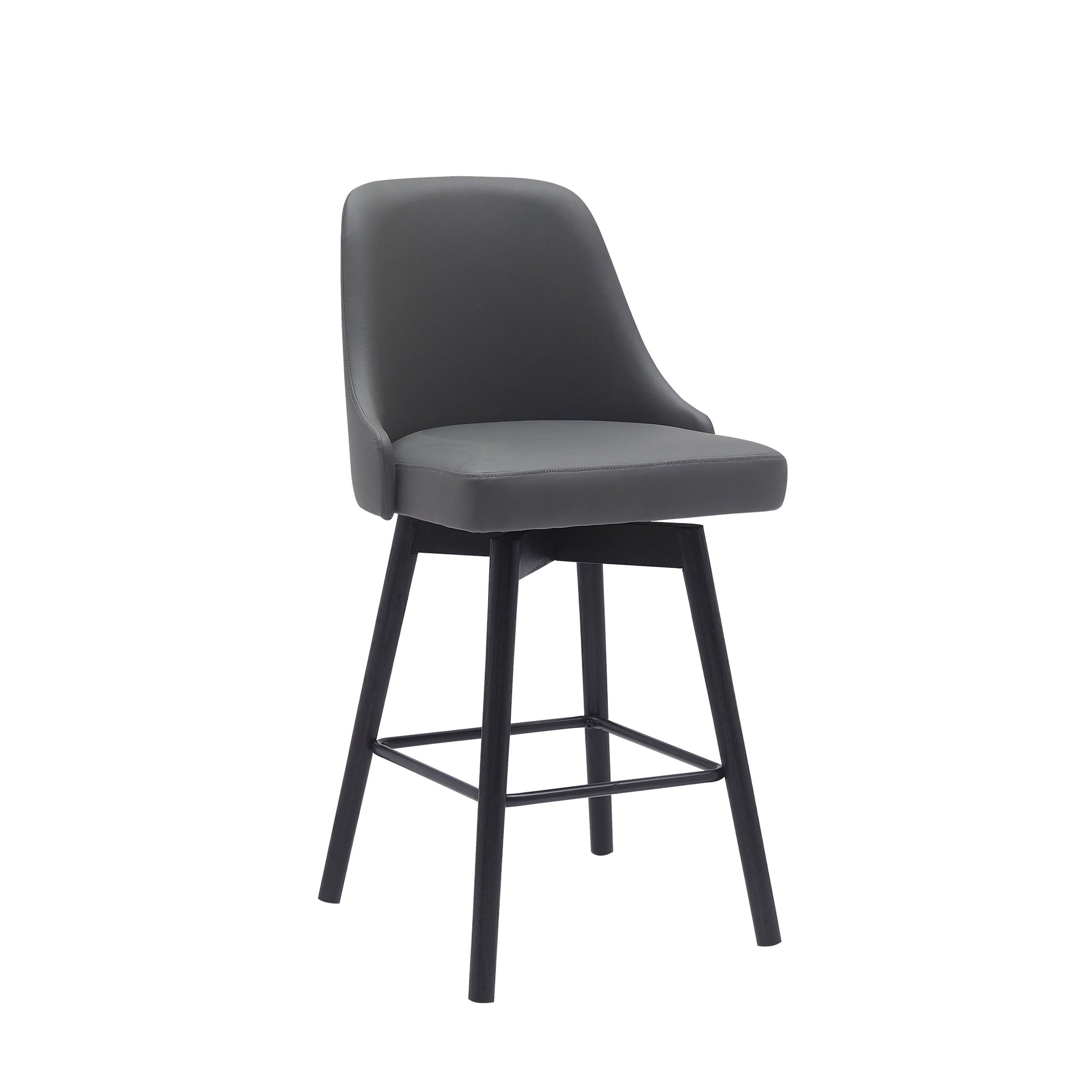 Sicily 26" Swivel Black Wood Counter Stool in Gray Faux Leather By Armen Living | Bar Stools | Modishstore - 2