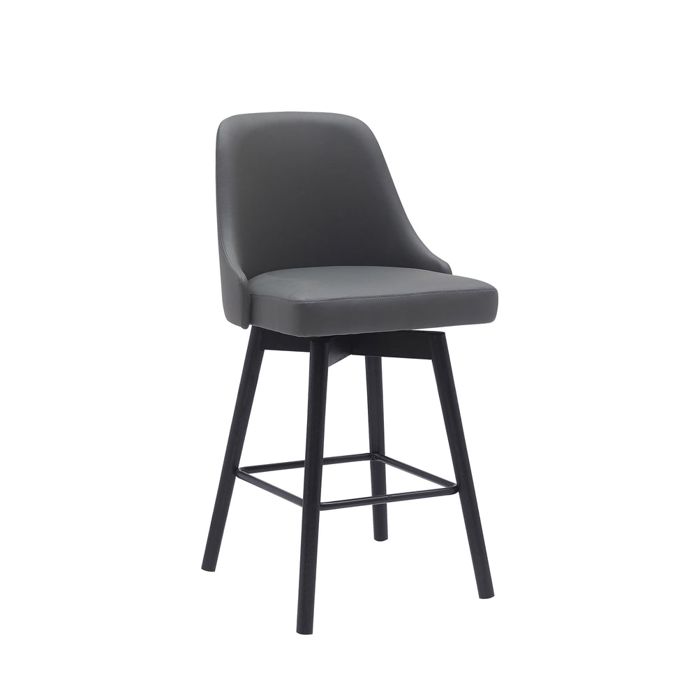 Sicily 26" Swivel Black Wood Counter Stool in Gray Faux Leather By Armen Living | Bar Stools | Modishstore - 2