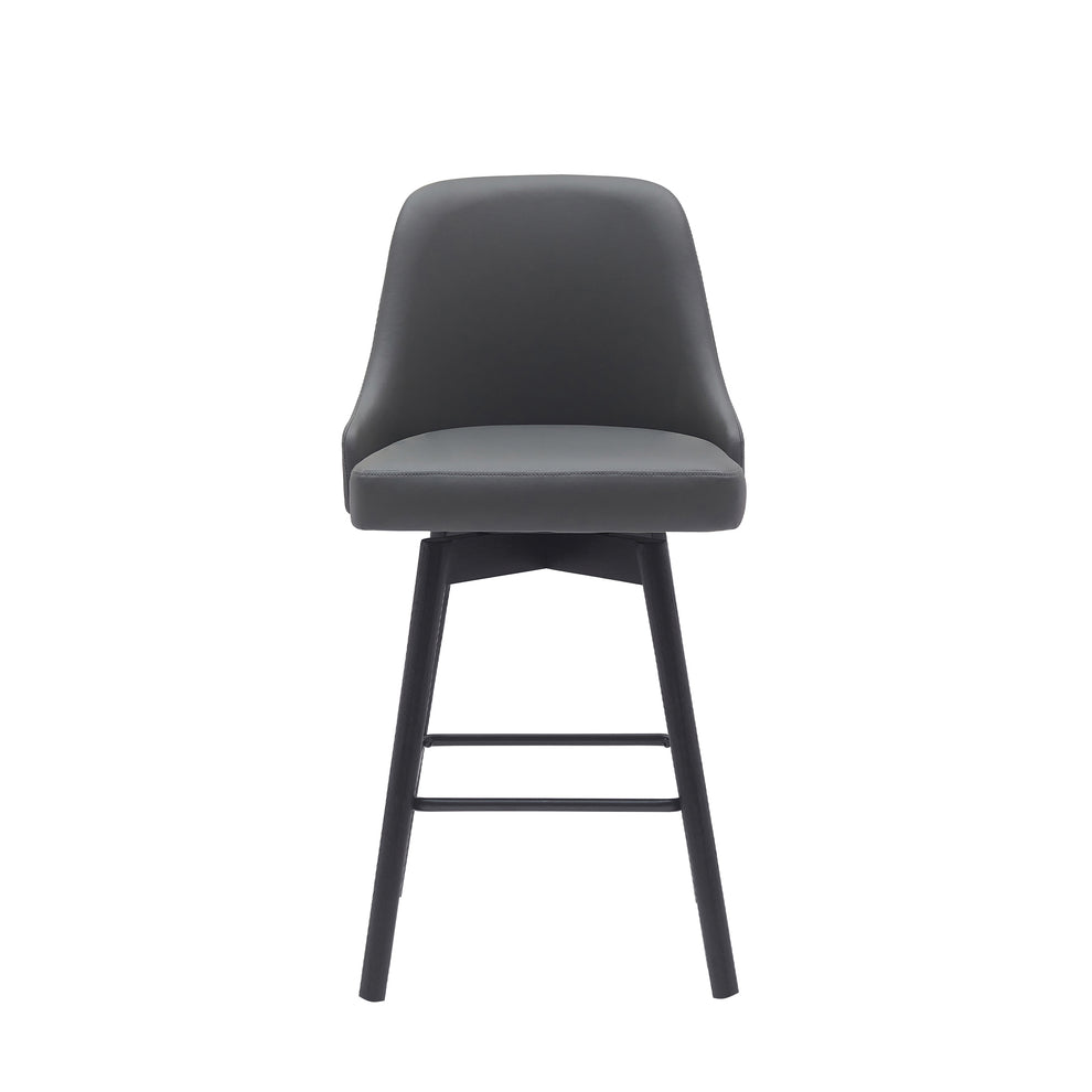 Sicily 26" Swivel Black Wood Counter Stool in Gray Faux Leather By Armen Living | Bar Stools | Modishstore - 3