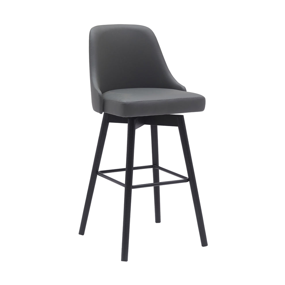 Sicily 30" Swivel Black Wood Bar Stool in Gray Faux Leather By Armen Living | Bar Stools | Modishstore - 2