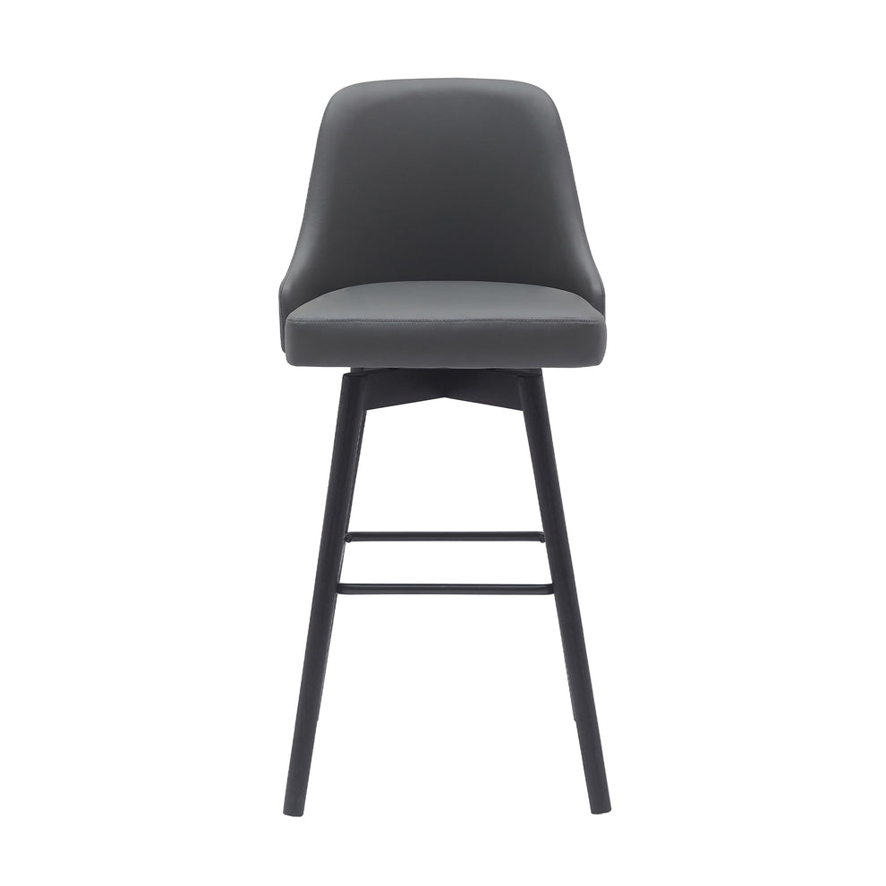 Sicily 30" Swivel Black Wood Bar Stool in Gray Faux Leather By Armen Living | Bar Stools | Modishstore - 3