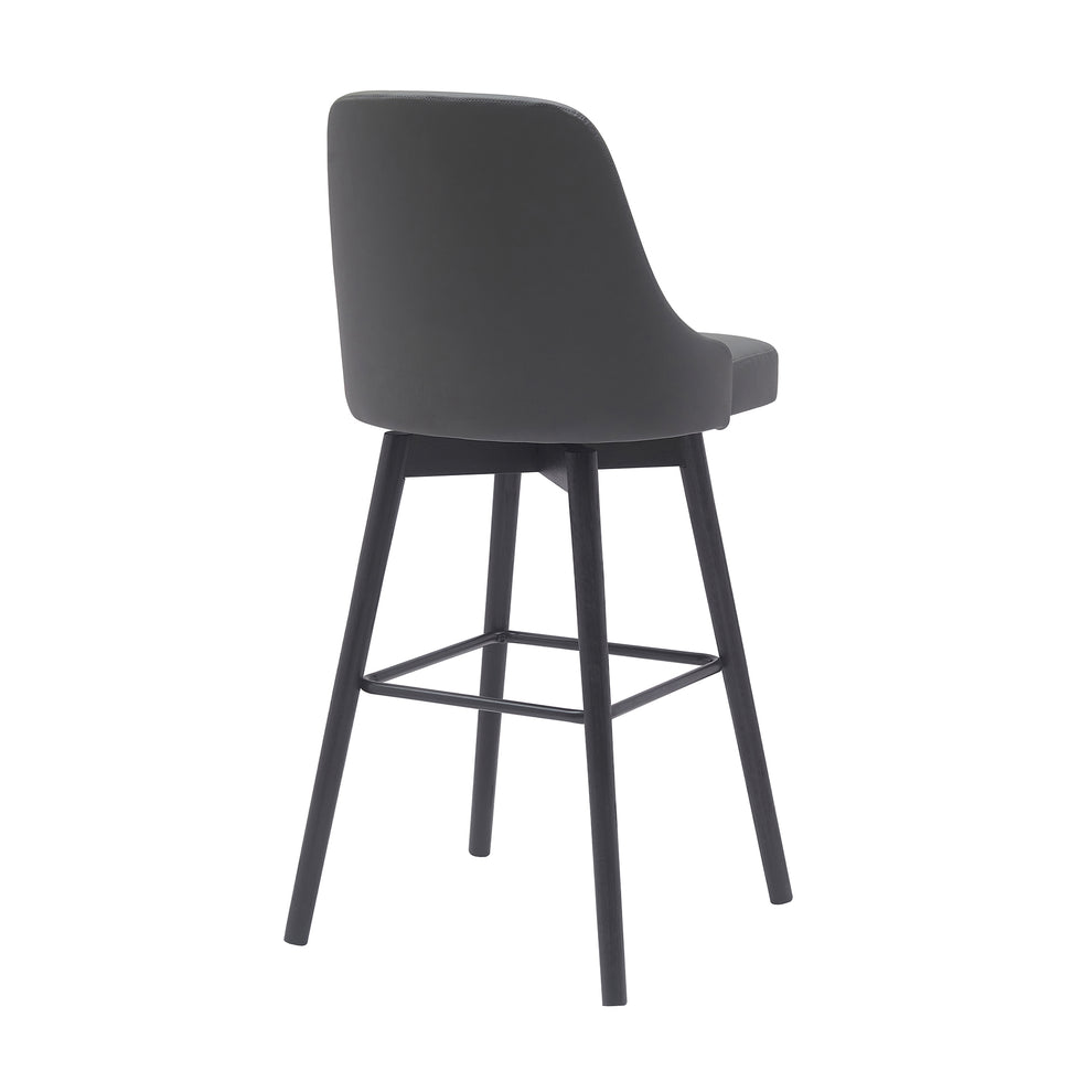 Sicily 30" Swivel Black Wood Bar Stool in Gray Faux Leather By Armen Living | Bar Stools | Modishstore - 4