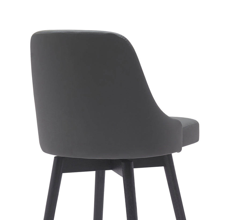 Sicily 30" Swivel Black Wood Bar Stool in Gray Faux Leather By Armen Living | Bar Stools | Modishstore - 9
