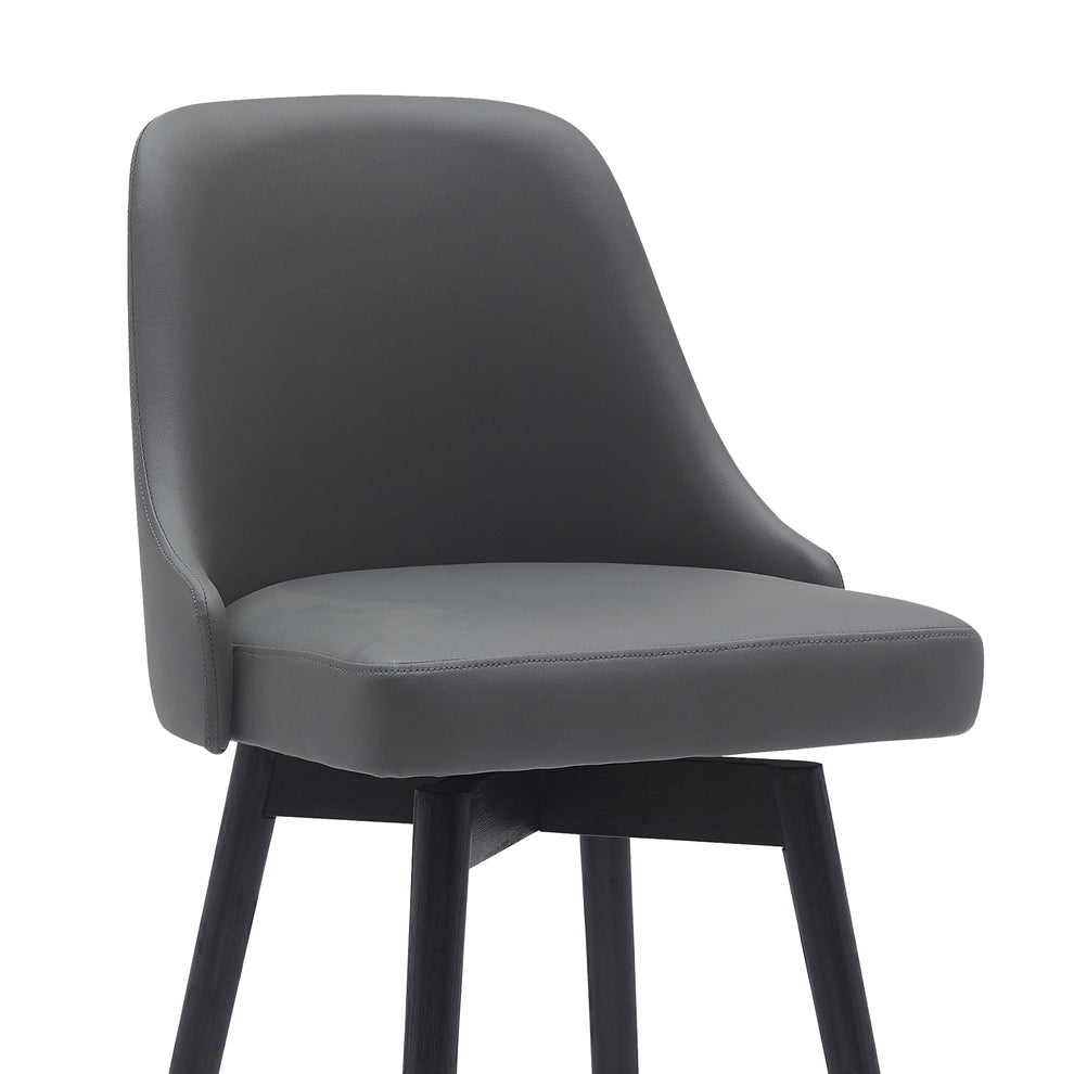 Sicily 26" Swivel Black Wood Counter Stool in Light Grey Fabric By Armen Living | Counter Stools | Modishstore - 5