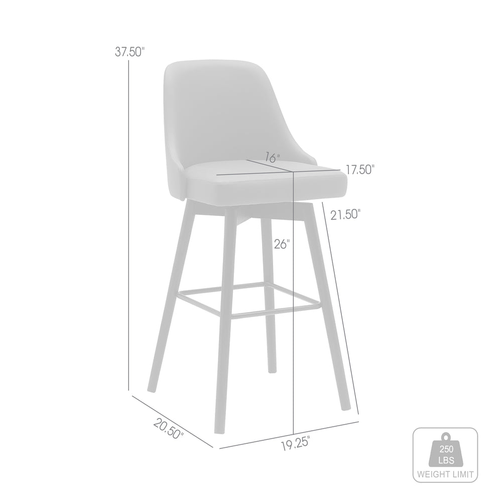 Sicily 26" Swivel Black Wood Counter Stool in Light Grey Fabric By Armen Living | Counter Stools | Modishstore - 9