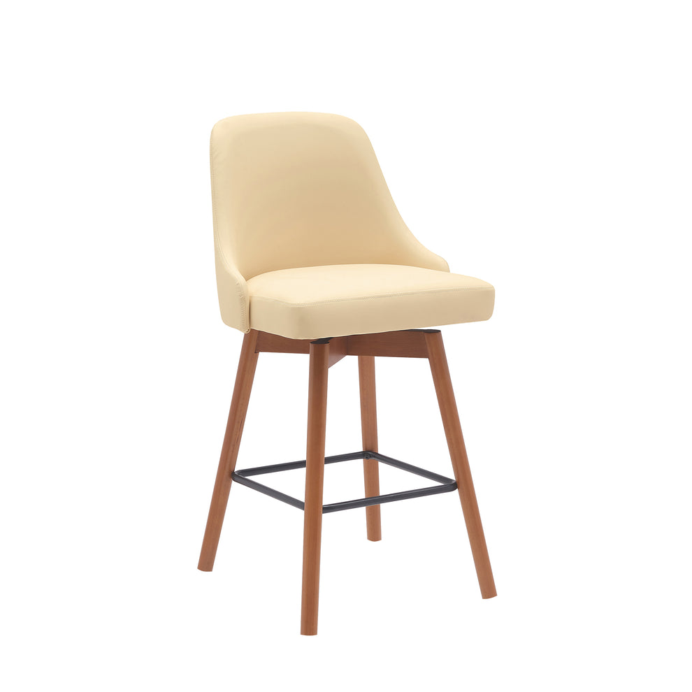 Sicily 26" Swivel Walnut Wood Counter Stool in Cream Faux Leather By Armen Living | Bar Stools | Modishstore - 2