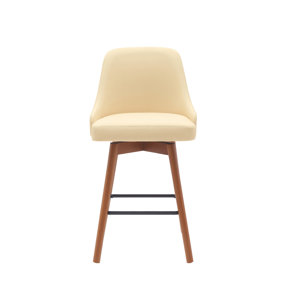 Sicily 26" Swivel Walnut Wood Counter Stool in Cream Faux Leather By Armen Living | Bar Stools | Modishstore - 3