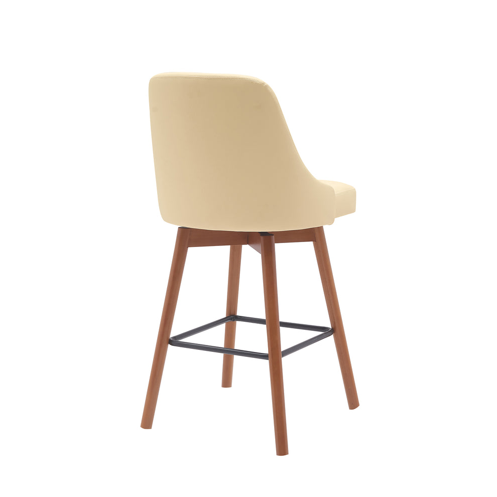 Sicily 26" Swivel Walnut Wood Counter Stool in Cream Faux Leather By Armen Living | Bar Stools | Modishstore - 4