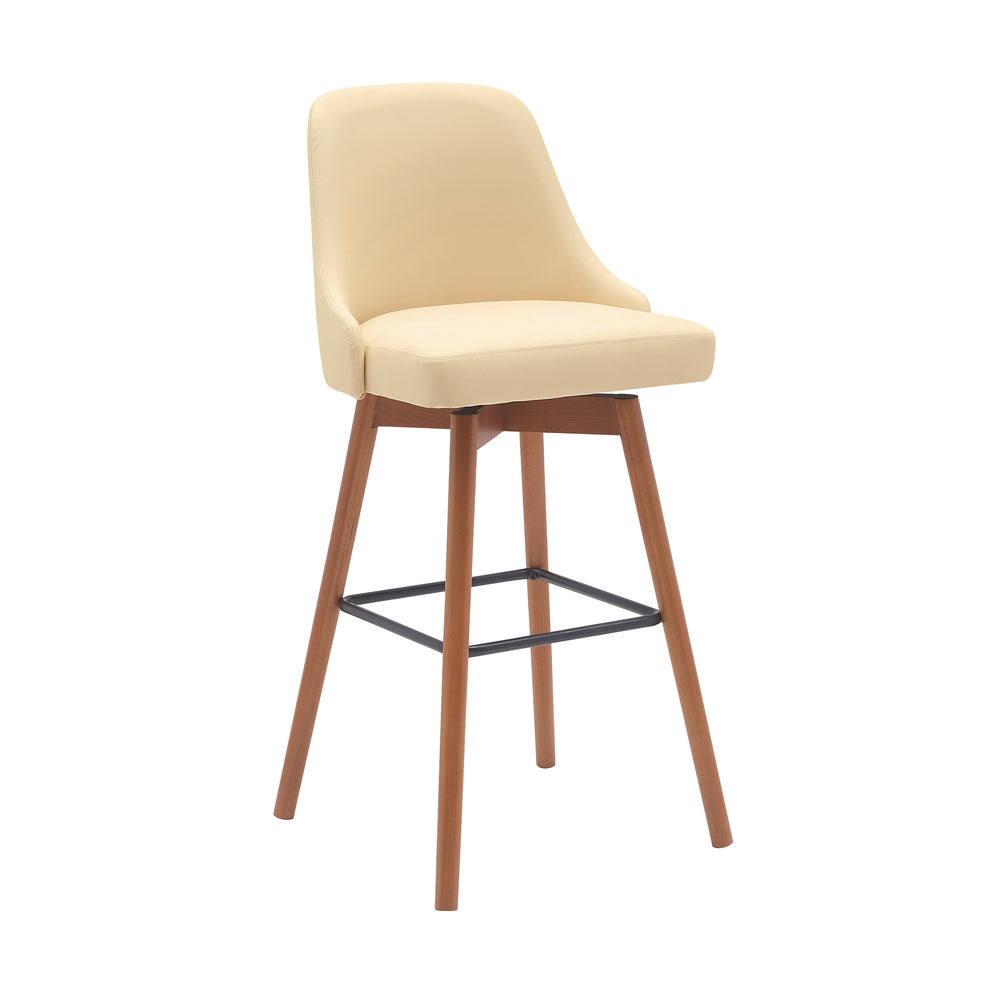 Sicily 30" Swivel Walnut Wood Bar Stool in Cream Faux Leather By Armen Living | Bar Stools | Modishstore - 2