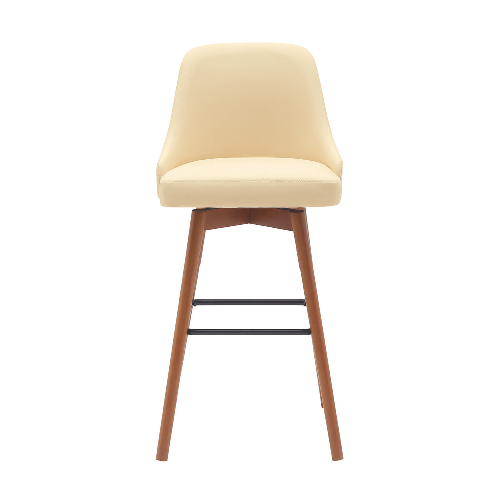 Sicily 30" Swivel Walnut Wood Bar Stool in Cream Faux Leather By Armen Living | Bar Stools | Modishstore - 3