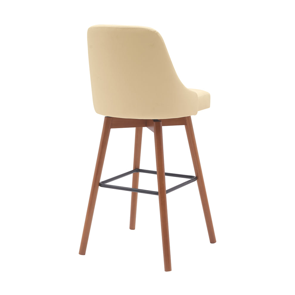 Sicily 30" Swivel Walnut Wood Bar Stool in Cream Faux Leather By Armen Living | Bar Stools | Modishstore - 4
