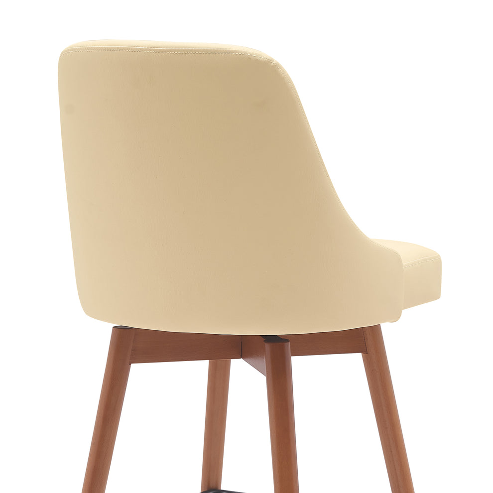 Sicily 30" Swivel Walnut Wood Bar Stool in Cream Faux Leather By Armen Living | Bar Stools | Modishstore - 5