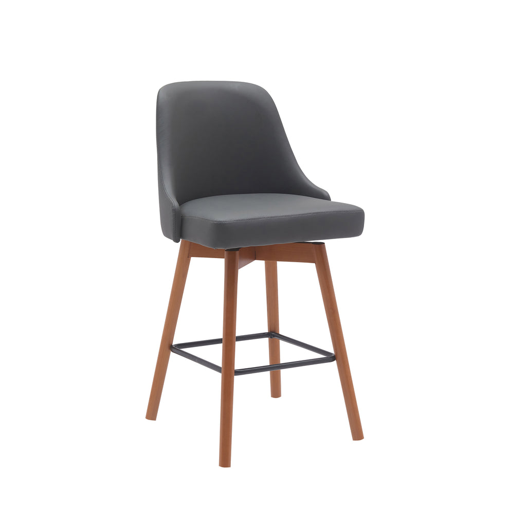 Sicily 26" Swivel Walnut Wood Counter Stool in Cream Faux Leather By Armen Living | Bar Stools | Modishstore - 9