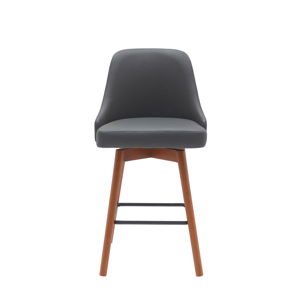 Sicily 26" Swivel Walnut Wood Counter Stool in Cream Faux Leather By Armen Living | Bar Stools | Modishstore - 10