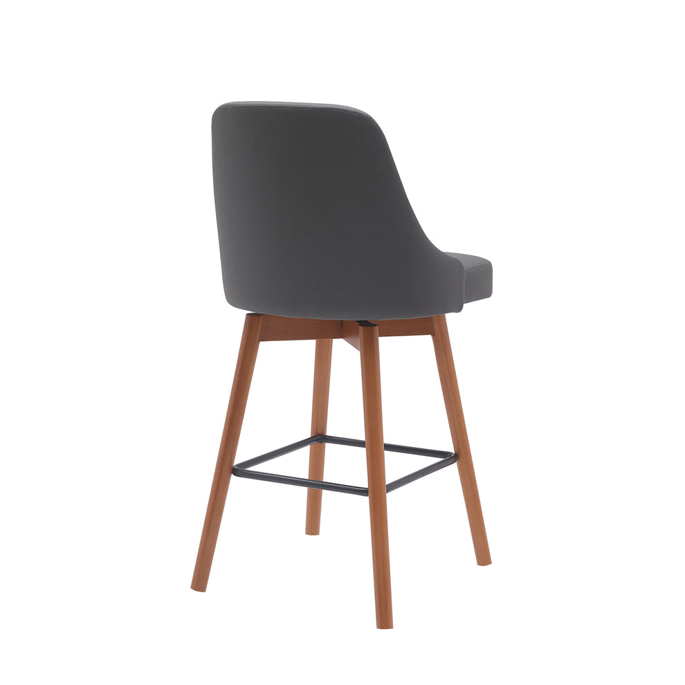 Sicily 26" Swivel Walnut Wood Counter Stool in Cream Faux Leather By Armen Living | Bar Stools | Modishstore - 11